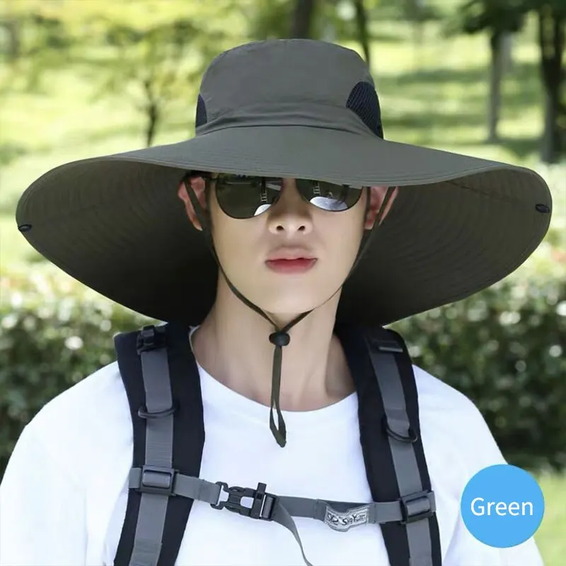 Large Brim Polyester Sun Hat UV Protection Breathable Mesh Cap Foldable Men and Women Outdoor Fishing Hiking Beach Caps - Image 4