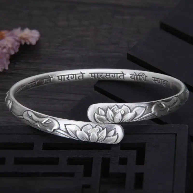 XIYANIKE Vintage Thai Silver Lotus Flower Cuff Bracelet For Women Girl Ethnic Fashion New Jewelry Party Lady Gift pulseras mujer - Image 3