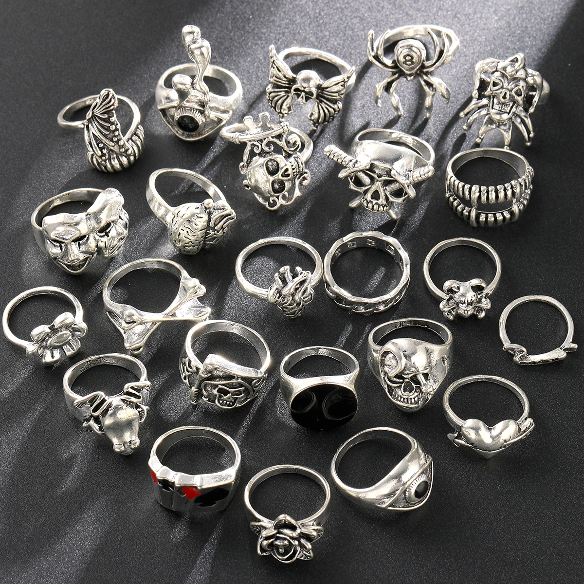 24 Pcs Gothic Skeleton Unisex Ring Set Punk Grunge Butterfly Frog Woman Man Jewelry Hip Hop Party Street Ring Accessories Gift - Image 3
