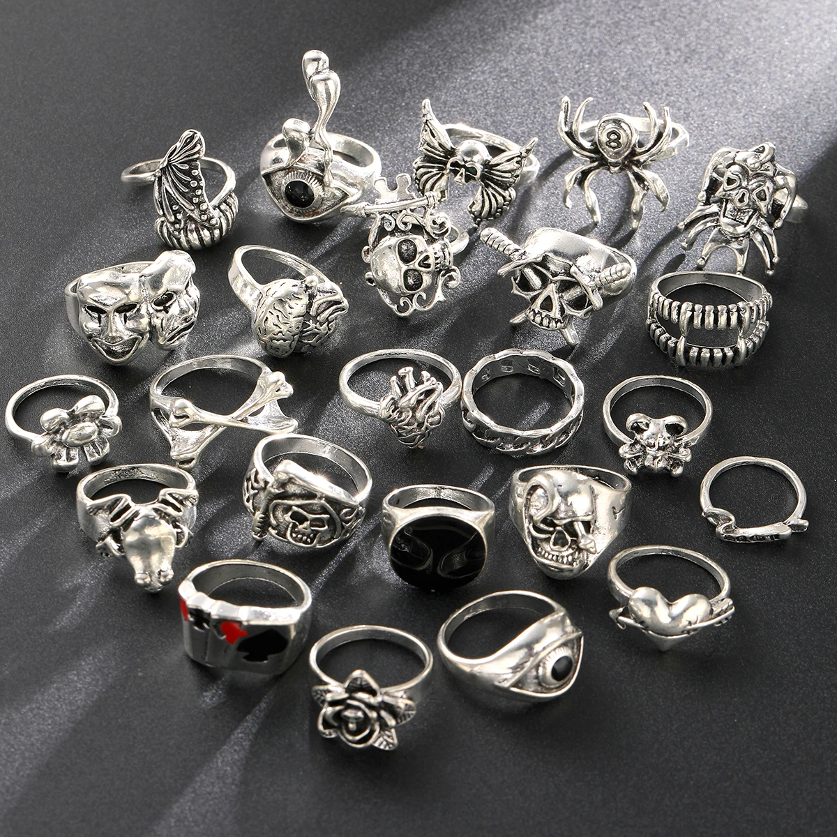 24 Pcs Gothic Skeleton Unisex Ring Set Punk Grunge Butterfly Frog Woman Man Jewelry Hip Hop Party Street Ring Accessories Gift - Image 2