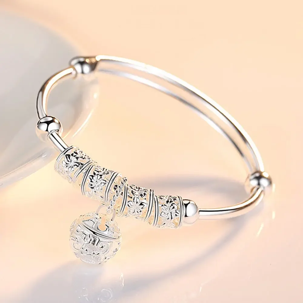 Fine 925 Sterling Silver Bangles Bracelets for Women Luxury Original Adjustable Hollow Bells Ball Bracelets Party Charm Jewelry - Image 5