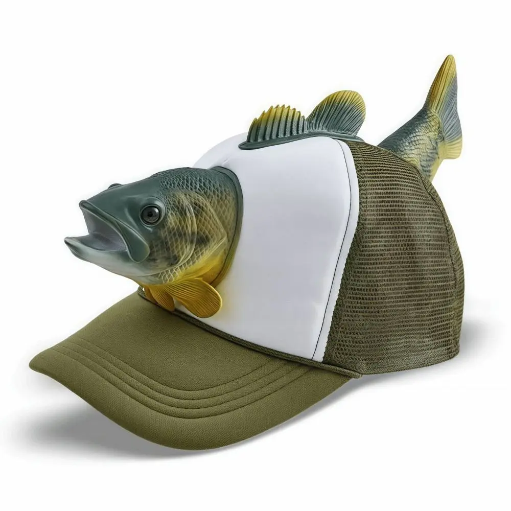 Funny 3D Fish Animal Trucker Hat Adjustable Fit One Size Novelty Fishing Hat Mesh Breathable Baseball Cap For Men Women