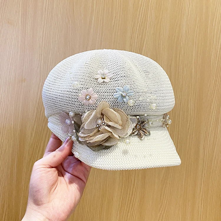2022-pearl flower ventilation lady leisure Octagonal hat women visors cap - Image 2