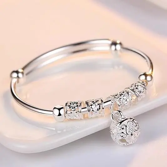 Fine 925 Sterling Silver Bangles Bracelets for Women Luxury Original Adjustable Hollow Bells Ball Bracelets Party Charm Jewelry - Image 4