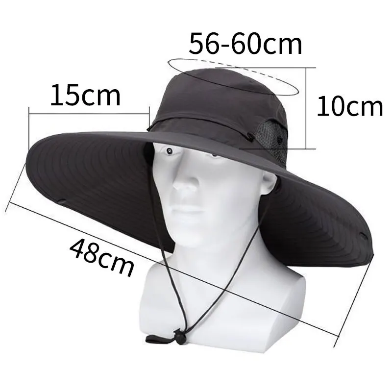 Large Brim Polyester Sun Hat UV Protection Breathable Mesh Cap Foldable Men and Women Outdoor Fishing Hiking Beach Caps - Image 6