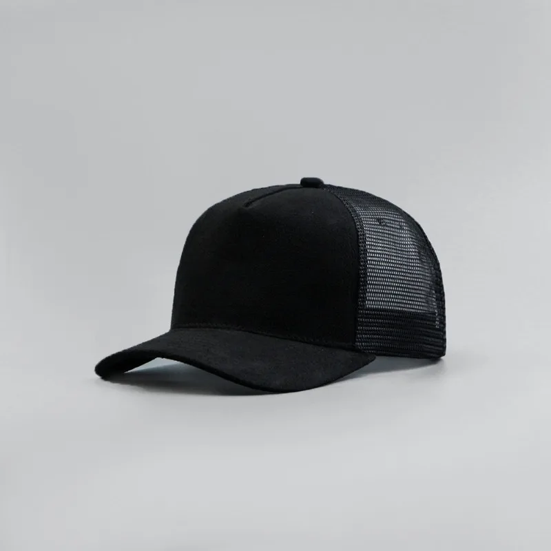 Leather Label Custom Logo Five-panel Suede Baseball Cap Men and Women Spring and Summer Color Matching Mesh Truck Driver Hat - Image 3