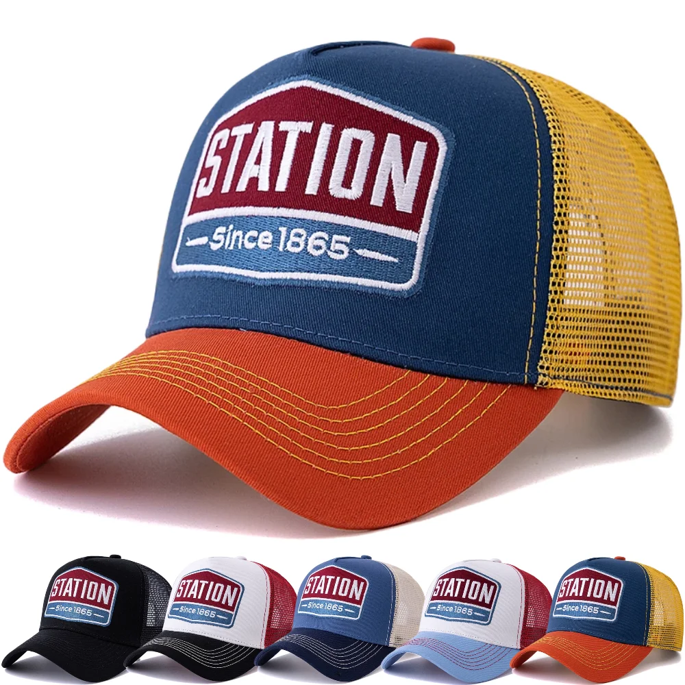 Unisex Baseball Cap Classic STATION Letter Pattern Mesh Cap Men And Women Breathable Streetwear Summer Trucker Hat