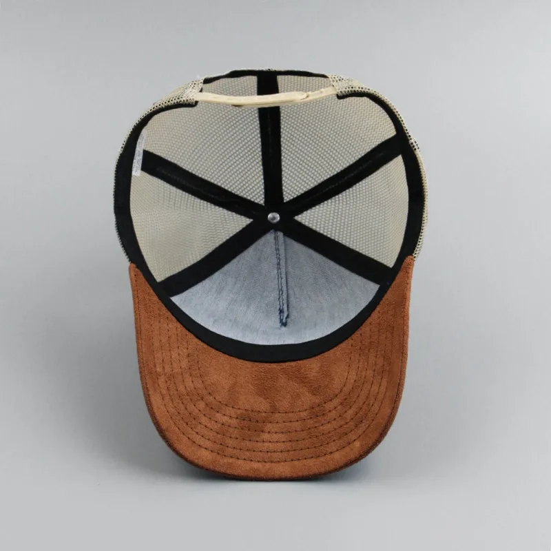 Leather Label Custom Logo Five-panel Suede Baseball Cap Men and Women Spring and Summer Color Matching Mesh Truck Driver Hat - Image 6