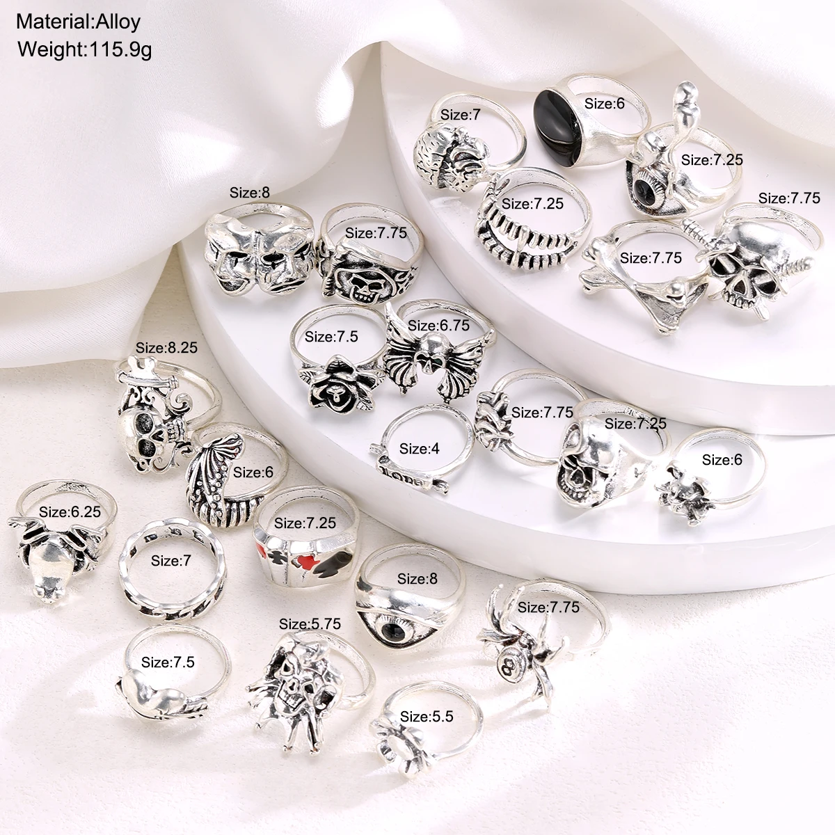 24 Pcs Gothic Skeleton Unisex Ring Set Punk Grunge Butterfly Frog Woman Man Jewelry Hip Hop Party Street Ring Accessories Gift - Image 6