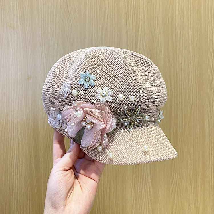 2022-pearl flower ventilation lady leisure Octagonal hat women visors cap