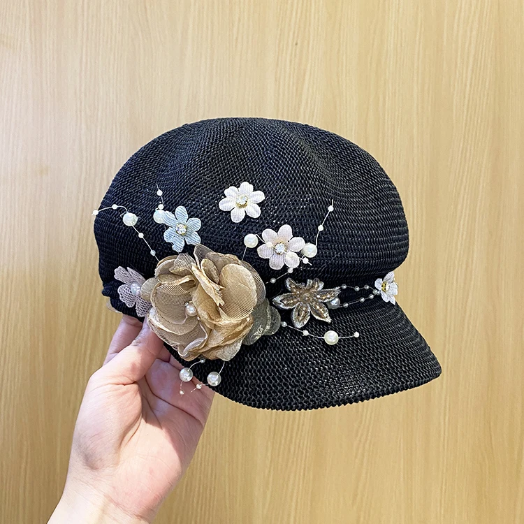 2022-pearl flower ventilation lady leisure Octagonal hat women visors cap - Image 3