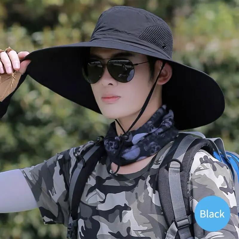 Large Brim Polyester Sun Hat UV Protection Breathable Mesh Cap Foldable Men and Women Outdoor Fishing Hiking Beach Caps - Image 3
