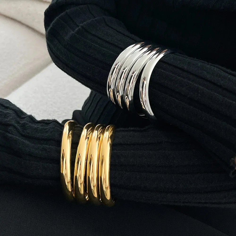 Iron Bracelets Set for Women Men Twist Texture Bangles Gold Silver Color Jewelry Statement Streetwear Goth Fashion Jewelry New