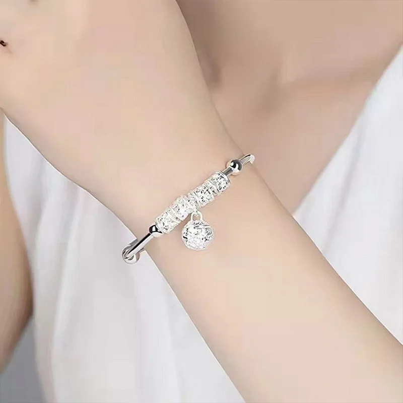 Fine 925 Sterling Silver Bangles Bracelets for Women Luxury Original Adjustable Hollow Bells Ball Bracelets Party Charm Jewelry - Image 2