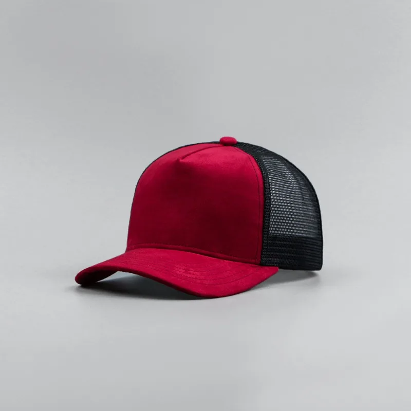 Leather Label Custom Logo Five-panel Suede Baseball Cap Men and Women Spring and Summer Color Matching Mesh Truck Driver Hat - Image 5