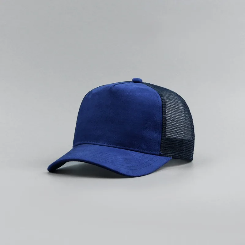Leather Label Custom Logo Five-panel Suede Baseball Cap Men and Women Spring and Summer Color Matching Mesh Truck Driver Hat - Image 2