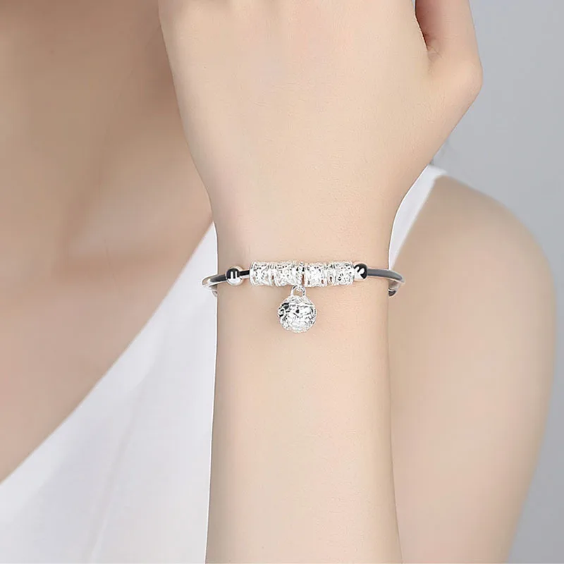 Fine 925 Sterling Silver Bangles Bracelets for Women Luxury Original Adjustable Hollow Bells Ball Bracelets Party Charm Jewelry - Image 3