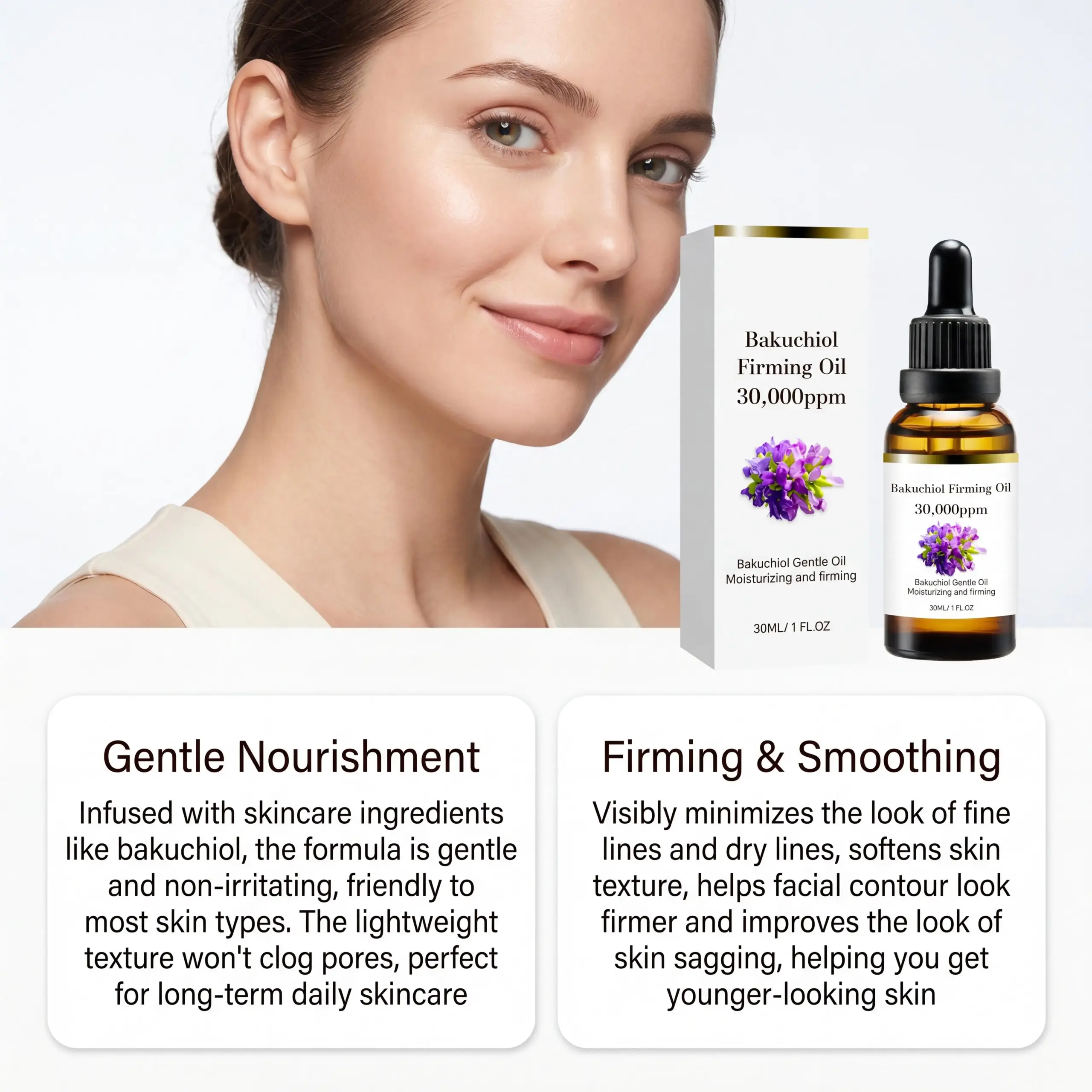 Bakuchiol Restorative Face Oil Jojoba Seed Oil Deep Moisturizing Boosting Elasticity Smoothing Fine Lines Firming Skin Contours Anti-Aging Beauty Care Oil - Image 3