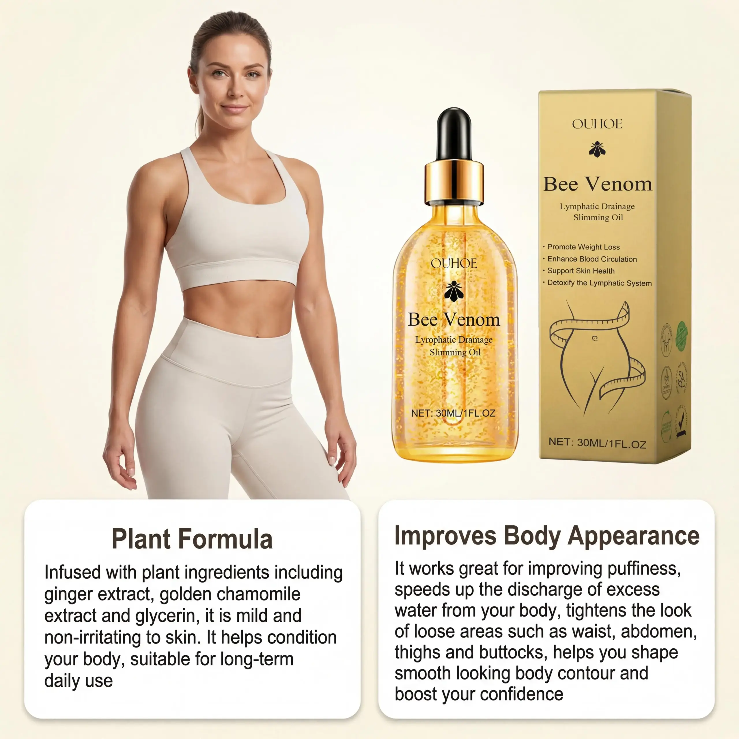 Bee Venom Slimming Oil Lymphatic Drainage Weight Loss Body Firming Tightening Hydrating Fat Burning Anti Cellulite Massage Oil - Image 3