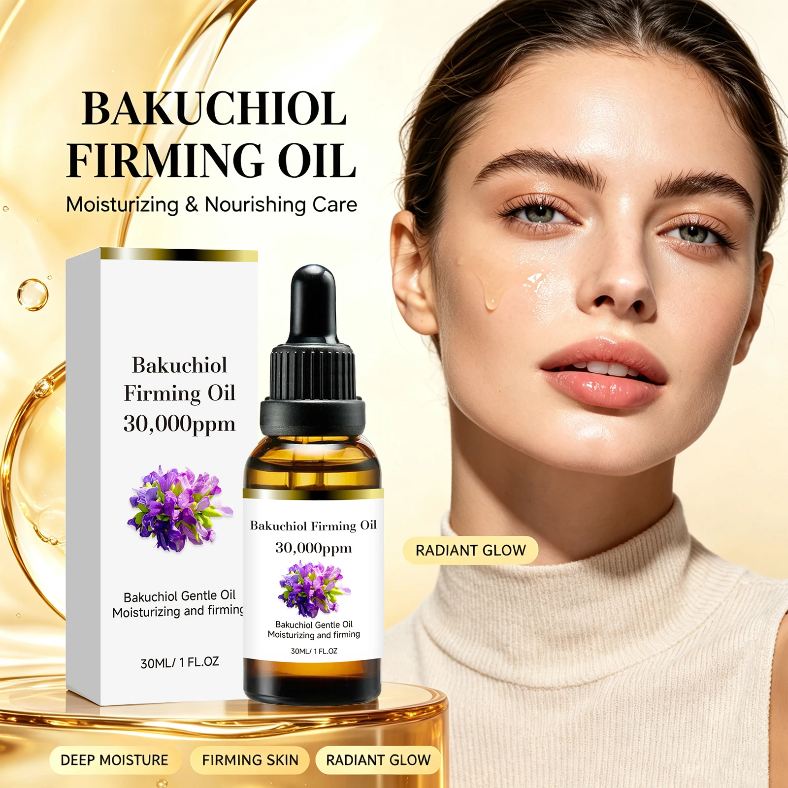 Bakuchiol Restorative Face Oil Jojoba Seed Oil Deep Moisturizing Boosting Elasticity Smoothing Fine Lines Firming Skin Contours Anti-Aging Beauty Care Oil