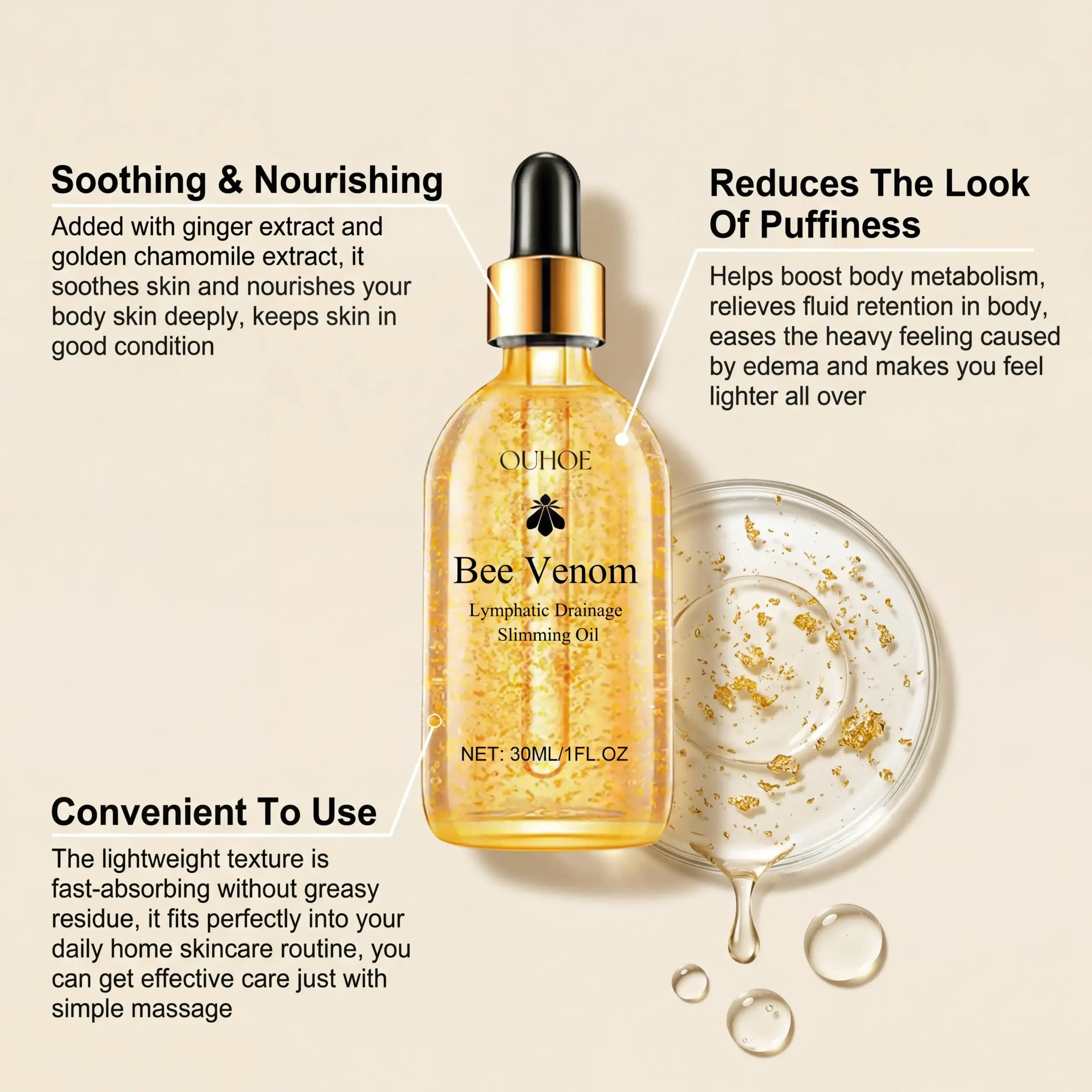 Bee Venom Slimming Oil Lymphatic Drainage Weight Loss Body Firming Tightening Hydrating Fat Burning Anti Cellulite Massage Oil - Image 5