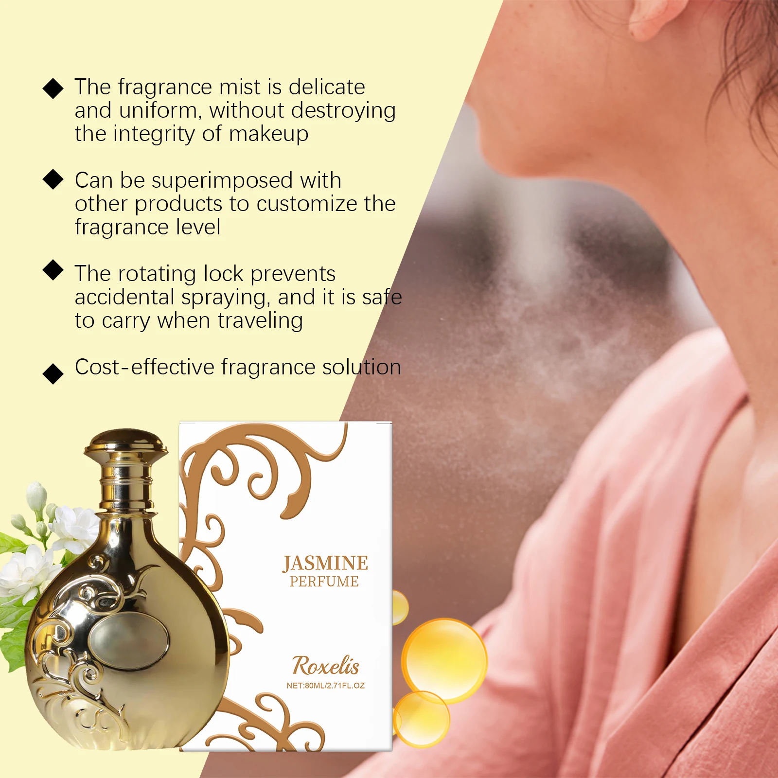 Jasmine Scent Spray Hair Perfume Body Mist Long-Lasting Whole Body Deodorant for Women Men Elegant Floral Fragrance Spray Odor Protection Eau De Toilette - Image 5