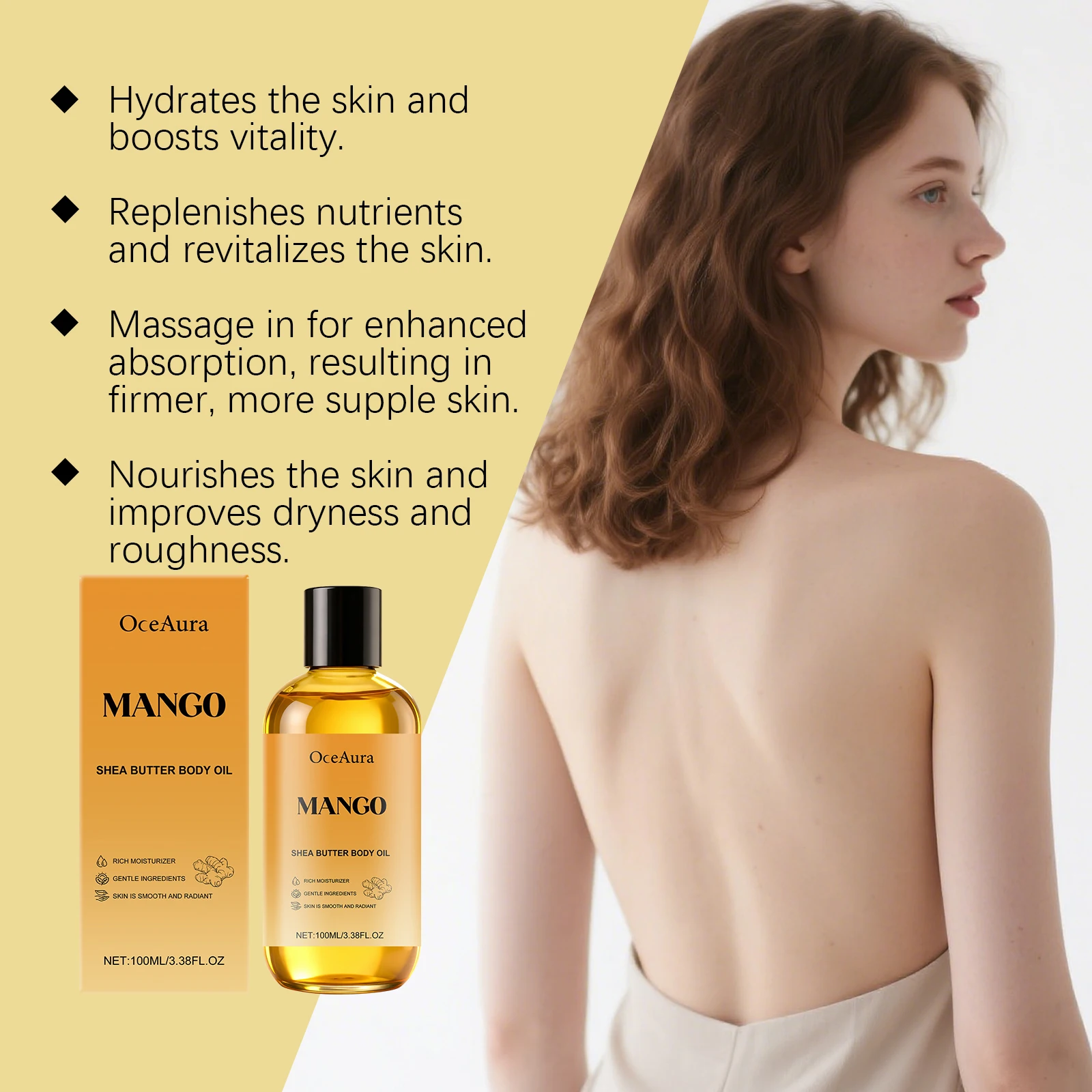 Oceaura 100ml Mango Shea Butter Body Oil Nourish Body Moisturize Soft Smooth Skincare Non Greasy Fresh Spa Massage Skin Oil - Image 3