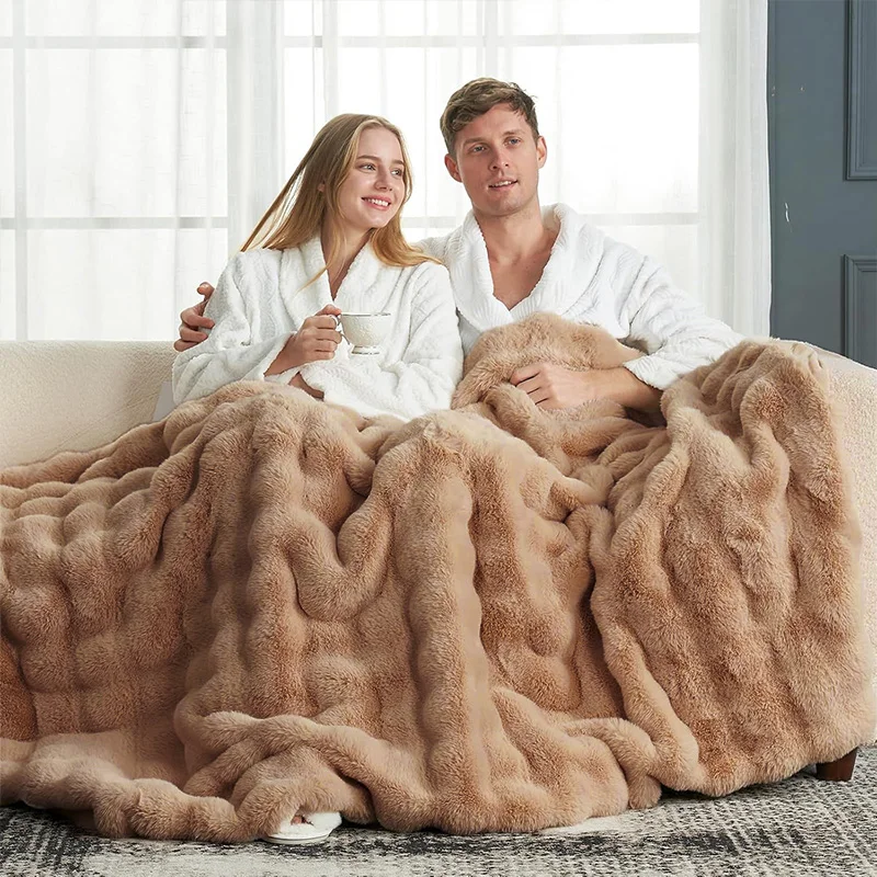 Soft Cozy Faux Fur Rabbit Blanket, Warm Thick for Bed Sofa Office, Elegant Home Decor, Perfect Gift, Durable and Versatile - Image 5