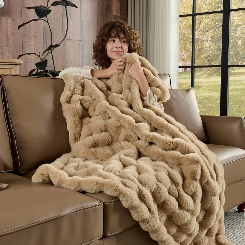 Soft Cozy Faux Fur Rabbit Blanket, Warm Thick for Bed Sofa Office, Elegant Home Decor, Perfect Gift, Durable and Versatile - Image 4