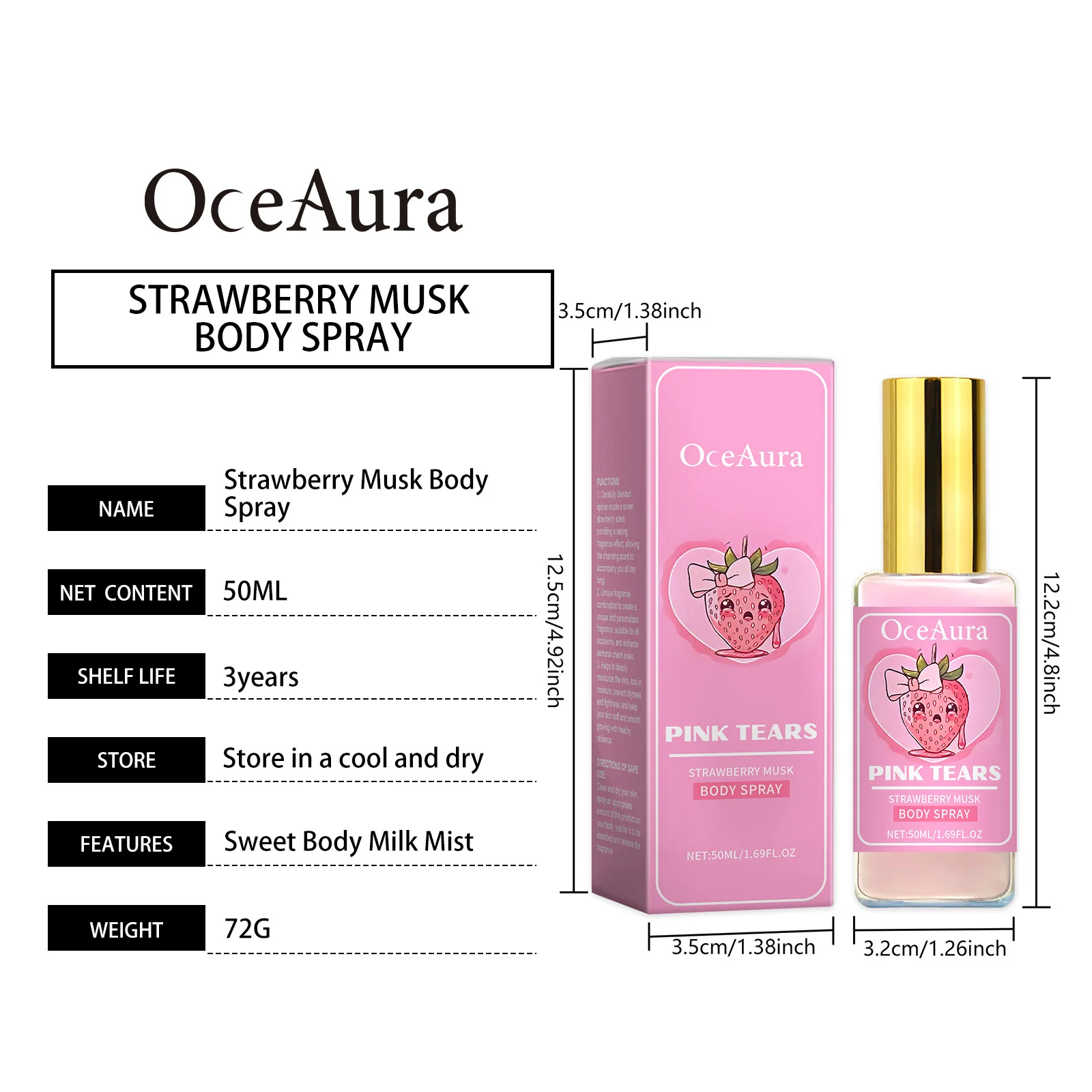 Oceaura 50ml Strawberry Musk Body Perfume Spray - Refreshing Deodorant Charming Sweet Fragrance for Dating - Image 6