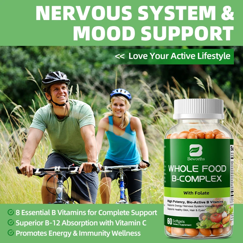 BEWORTHS Vitamin B Complex Capsules B1,B2,B3,B5,B6,B7,B12 Whole Food Supplement for Stress, Energy and Immune Support Non-GMO - Image 5