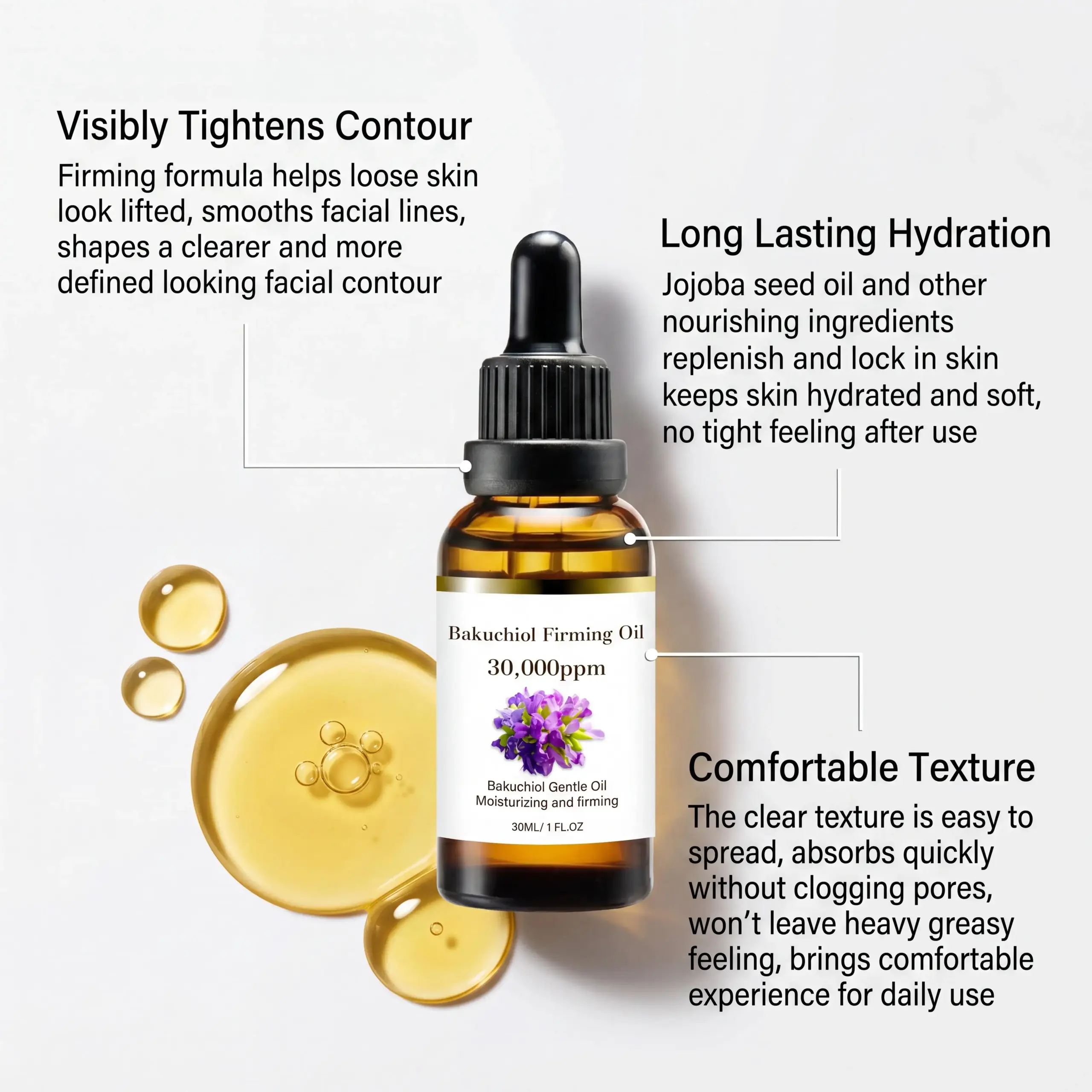 Bakuchiol Restorative Face Oil Jojoba Seed Oil Deep Moisturizing Boosting Elasticity Smoothing Fine Lines Firming Skin Contours Anti-Aging Beauty Care Oil - Image 5