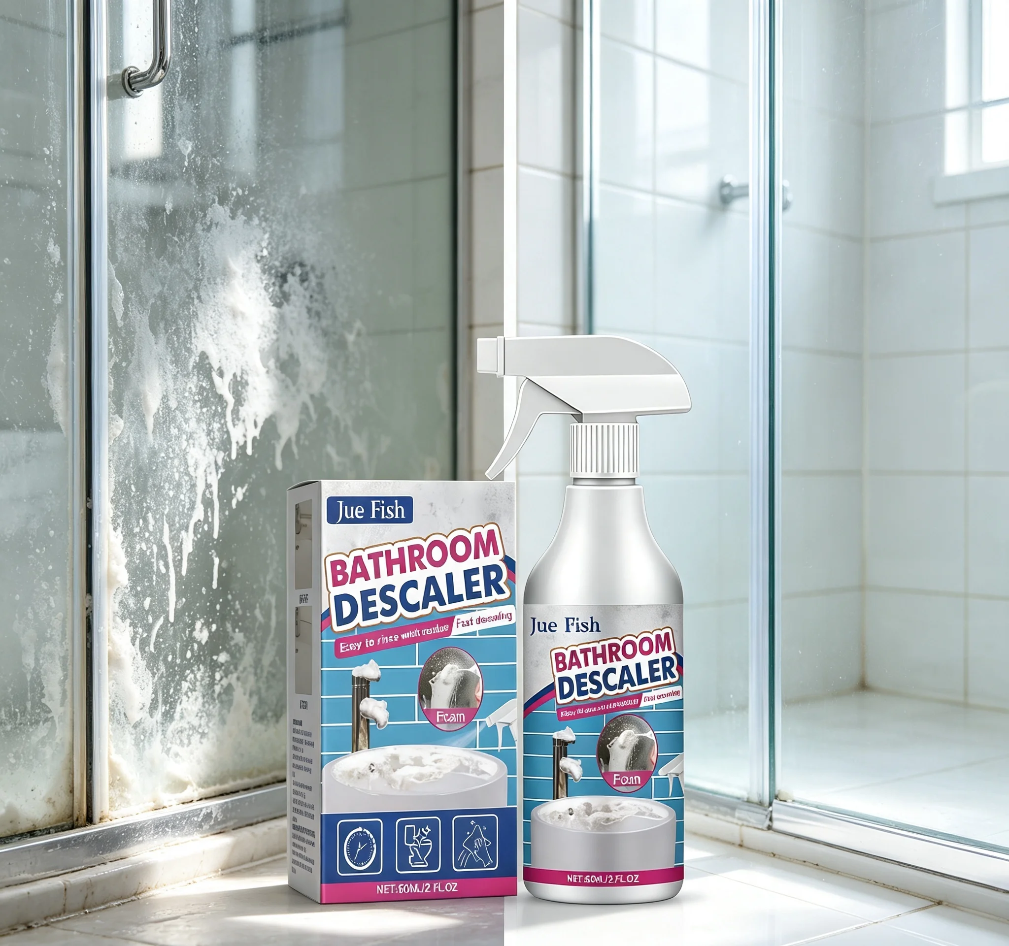 Mild Quick Foaming Bathroom Descaler Spray Limescale Stain Remover Shower Tap & Tile Cleaner for Home Bathroom Maintenance