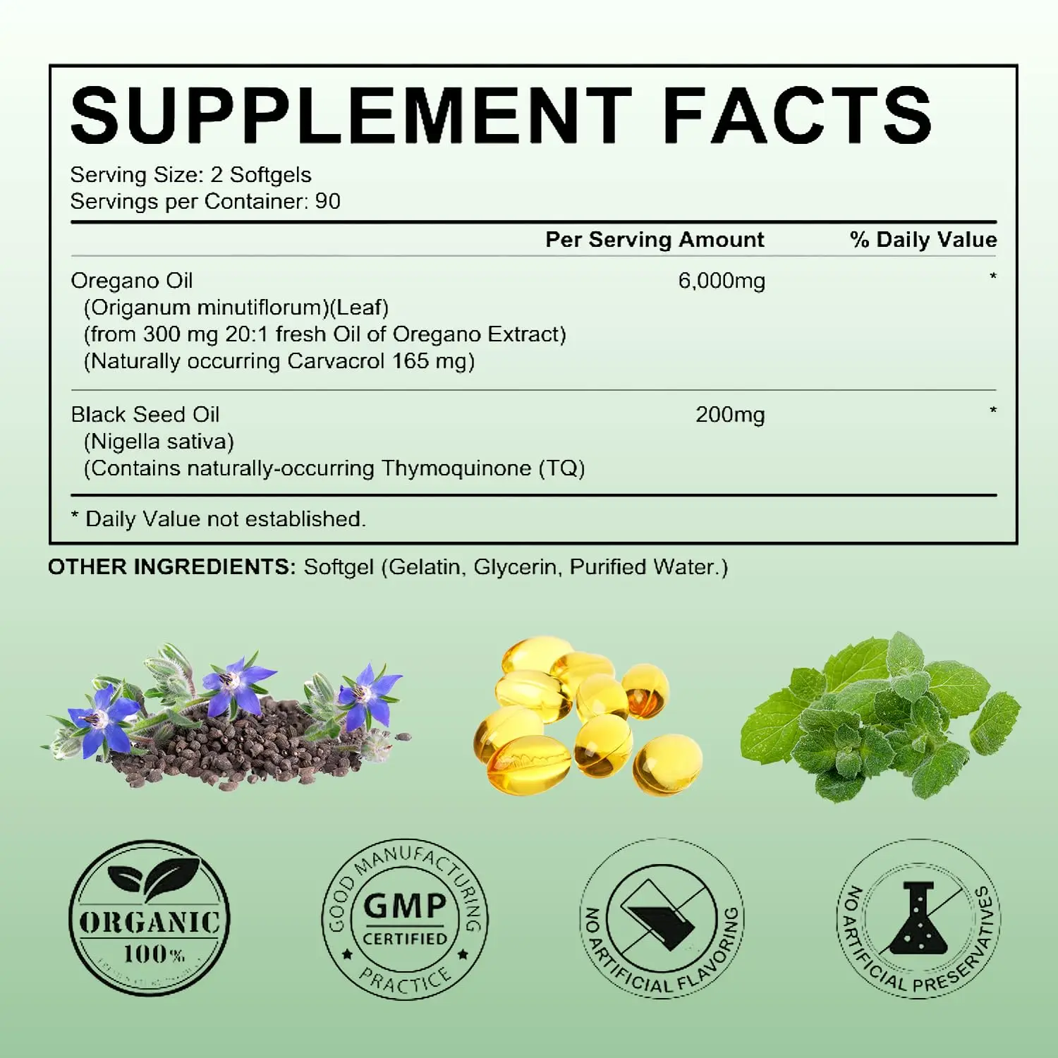Oregano Oil & Black Seed Oil Herbal Softgels, All Natural Dietary Supplement 300 Capsules - Image 3