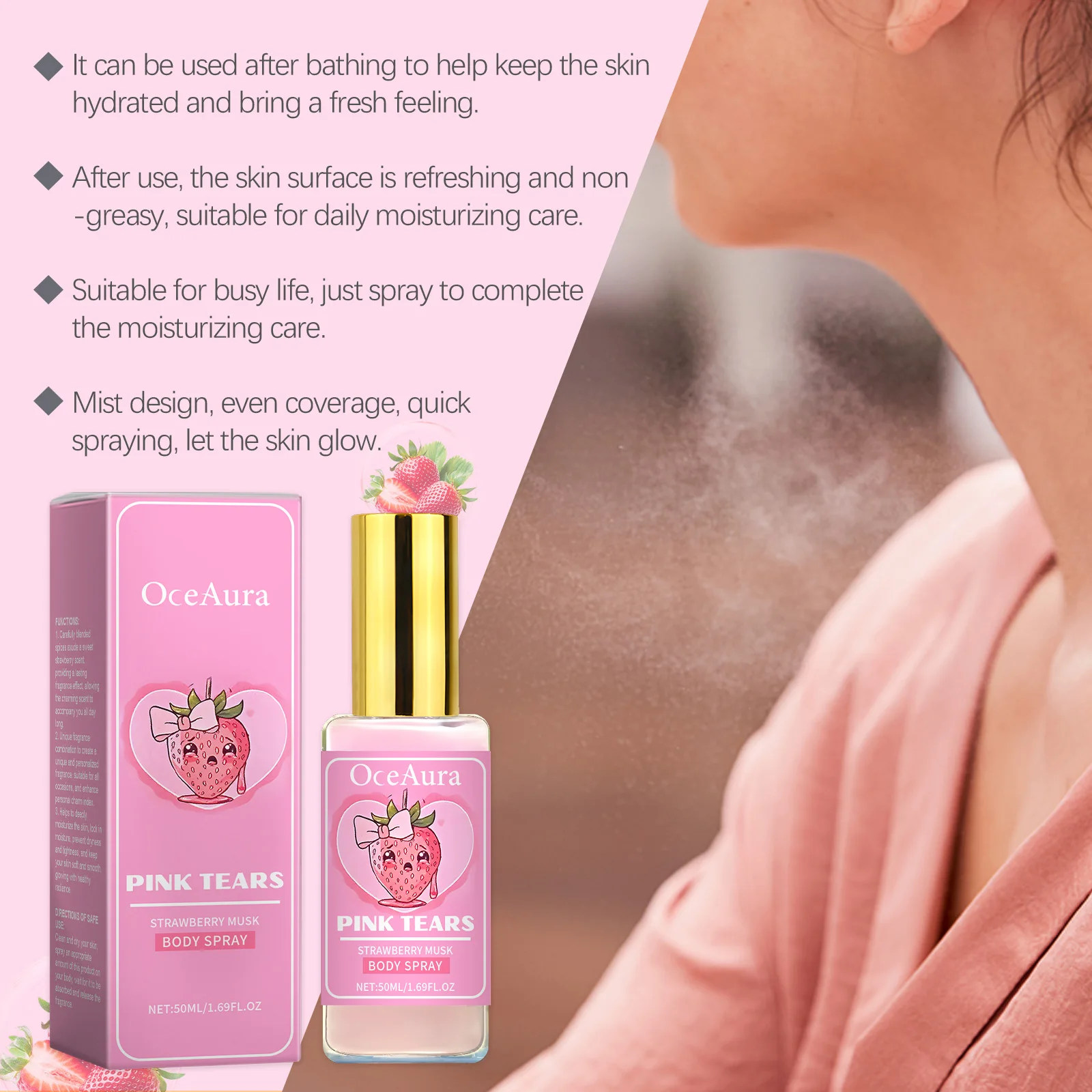 Oceaura 50ml Strawberry Musk Body Perfume Spray - Refreshing Deodorant Charming Sweet Fragrance for Dating - Image 4