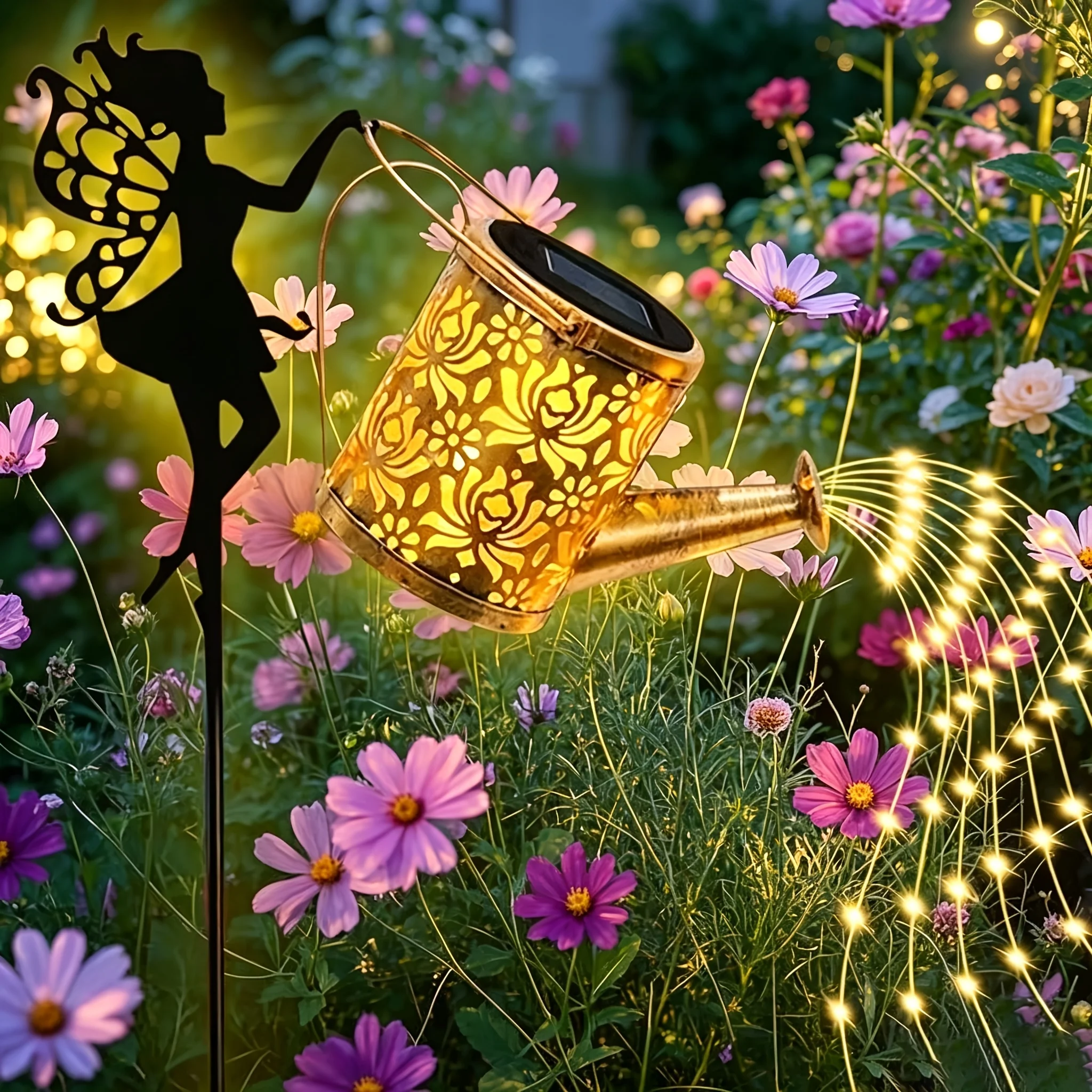 1pc Solar Outdoor Hanging Lights - Waterfall Fairy Lamp & Garden Art Lamps Art Decor Lights | Solar-PoweredPerfect for Patios, Courtyards & Walkways | Halloween/Christmas/ Thoughtful Gifts for Loved One