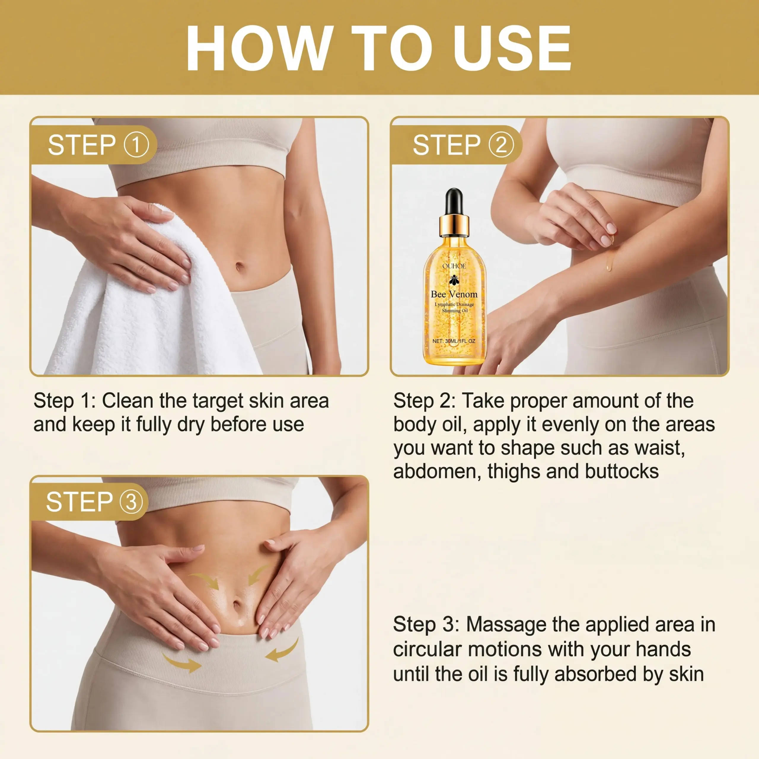 Bee Venom Slimming Oil Lymphatic Drainage Weight Loss Body Firming Tightening Hydrating Fat Burning Anti Cellulite Massage Oil - Image 8