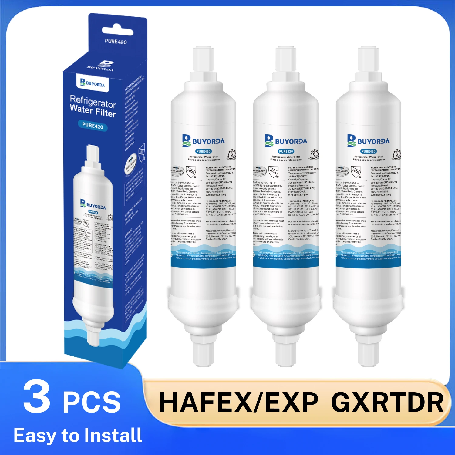 Inline Fridge Water Filter Fits for LG 5231JA2010B for Samsung DA29-10105J for Culligan IC-100-D for GE GXRTDR Carbon Kit 3 Pack