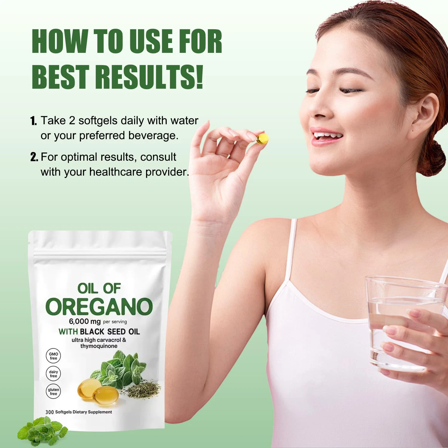 Oregano Oil & Black Seed Oil Herbal Softgels, All Natural Dietary Supplement 300 Capsules - Image 5