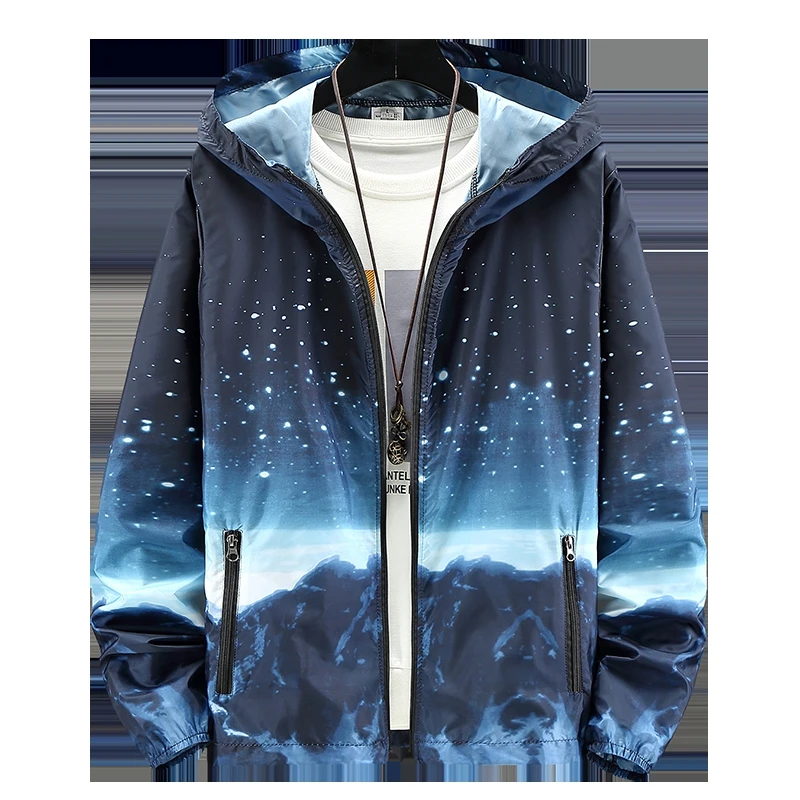 Mens woman Quick Dry Skin Jackets Sunscreen Waterproof Mens Thin Starry sky print Ultra-Light Windbreake Jacke 7XL Plus Size