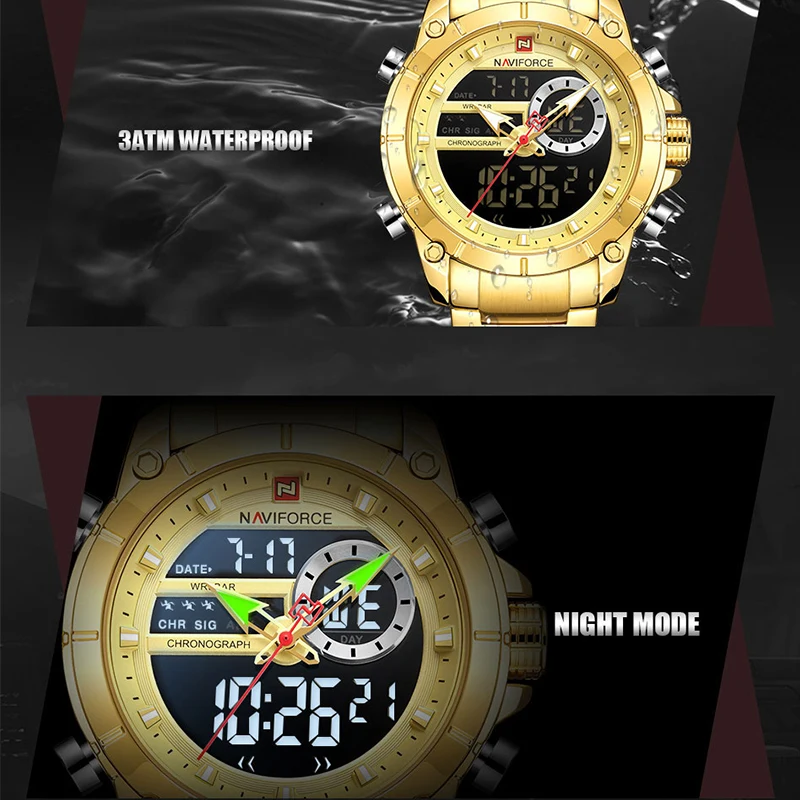 NAVIFORCE 9163 Luxury Original Sport Wrist Watch For Men Quartz Steel Waterproof Dual Display Military Watches Relogio Masculino - Image 5