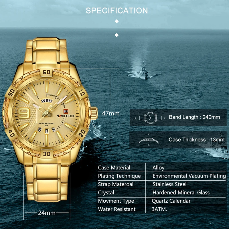 NAVIFORCE Luxury Brand Men's WristWatch Original Fashion Quartz Classic Watches For Men Waterproof Military Steel Band Clock Man - Image 3