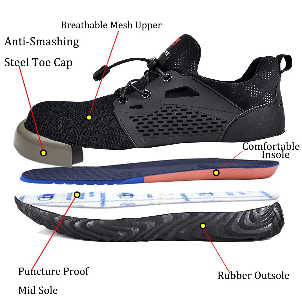 SUADEX Safety Shoes Breathable Mens Work Shoes Anti-smashing Industrial Steel Toe Cap Sneakers Puncture Proof Plus Size 36-48 - Image 2