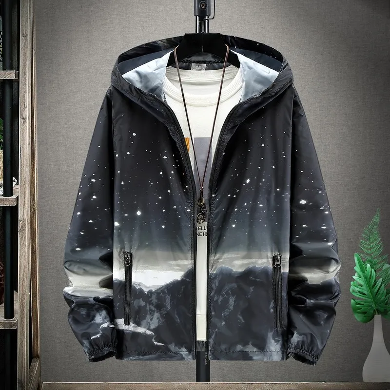 Mens woman Quick Dry Skin Jackets Sunscreen Waterproof Mens Thin Starry sky print Ultra-Light Windbreake Jacke 7XL Plus Size - Image 2