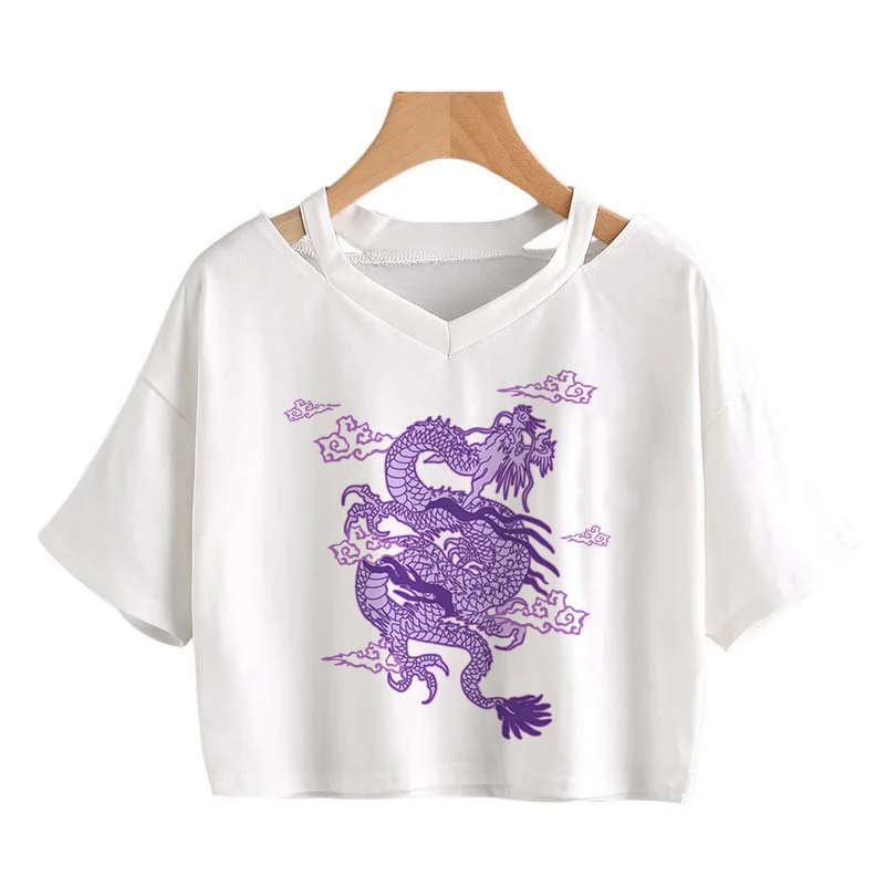 Woman T-shirts Harajuku Dragon print y2k Crop Tops Aesthetic clothing Vintage Tops Punk Streetwear Gothic Tee tshirts size club - Image 3