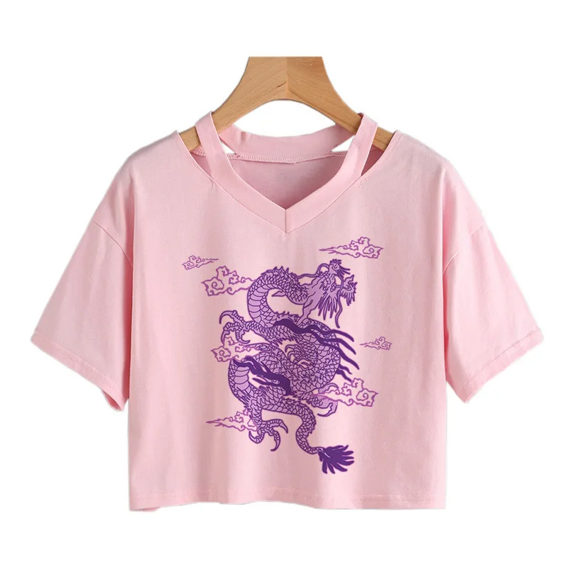 Woman T-shirts Harajuku Dragon print y2k Crop Tops Aesthetic clothing Vintage Tops Punk Streetwear Gothic Tee tshirts size club - Image 2