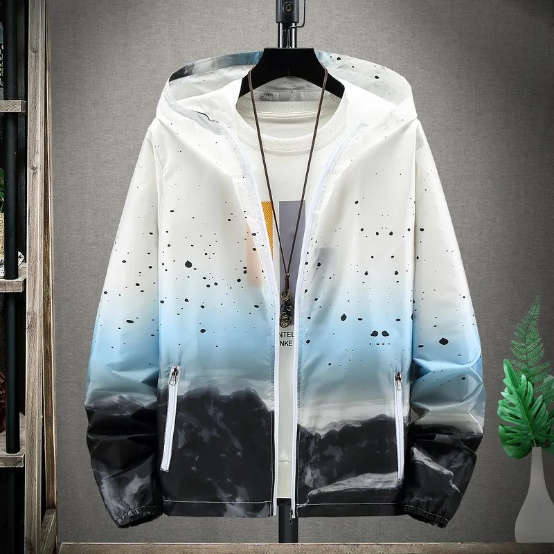 Mens woman Quick Dry Skin Jackets Sunscreen Waterproof Mens Thin Starry sky print Ultra-Light Windbreake Jacke 7XL Plus Size - Image 3