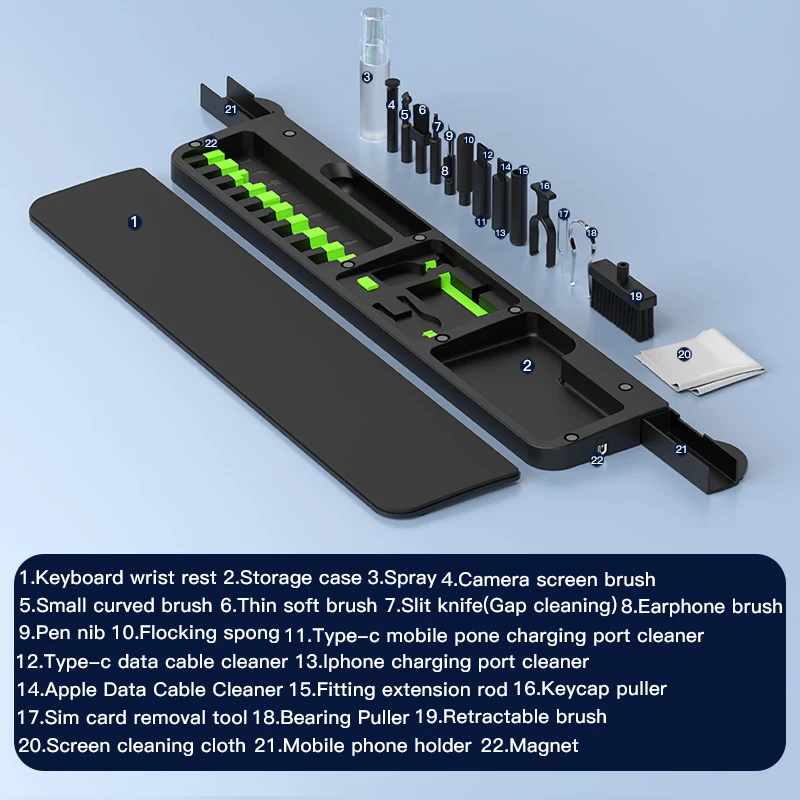 22 in1 Digital Cleaning Kit Phone Camera Laptop keyboard Cleaning Headset brush key Screen cleaner Dust Collector gift - Image 5