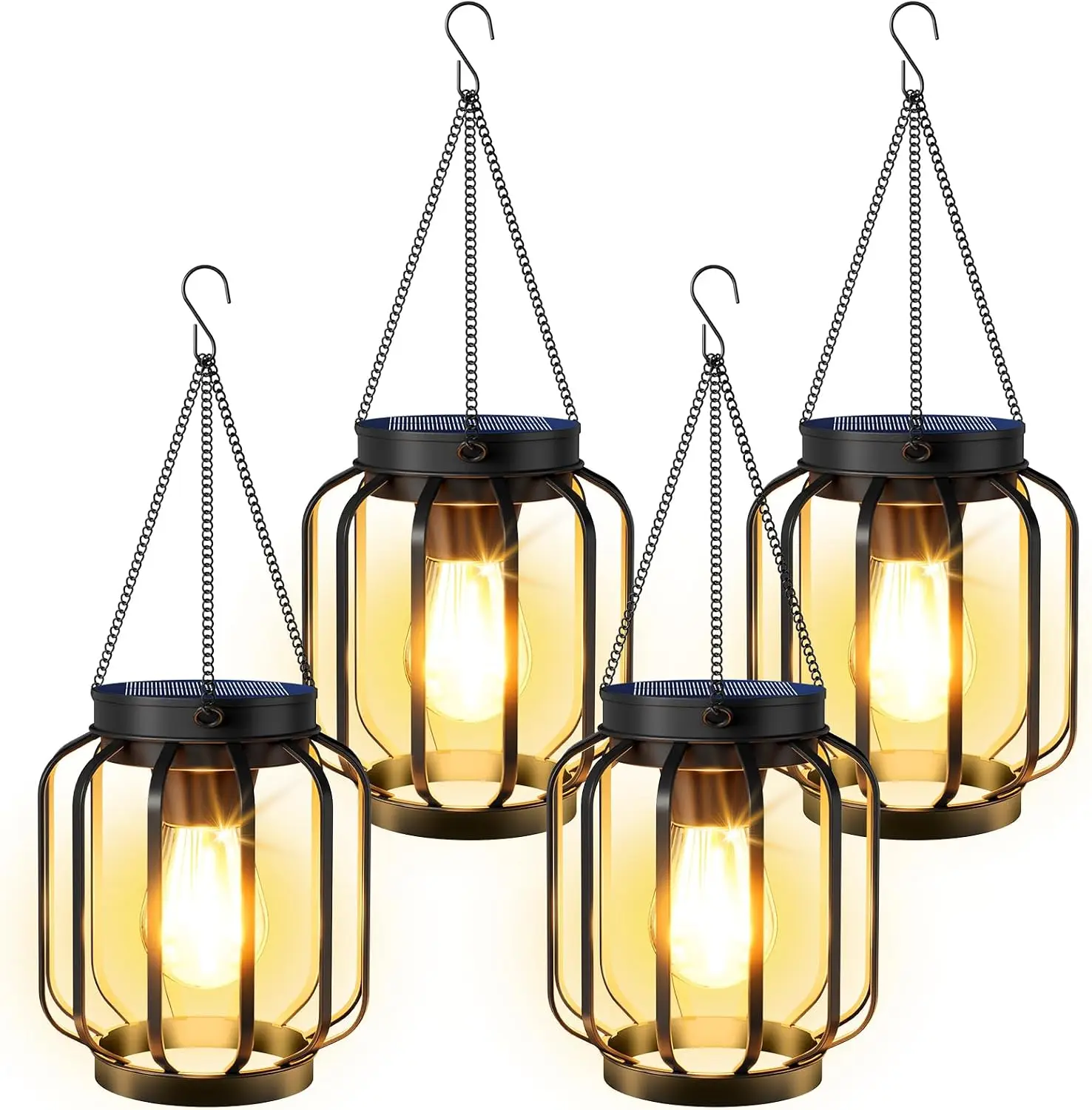 Solar Lanterns Outdoor Waterproof Solar Lantern, 4 Pack Solar Lanterns Outdoor with Auto On/Off & Hook, Brighter Solar Lights Outdoor Lanterns for Garden Patio Yard