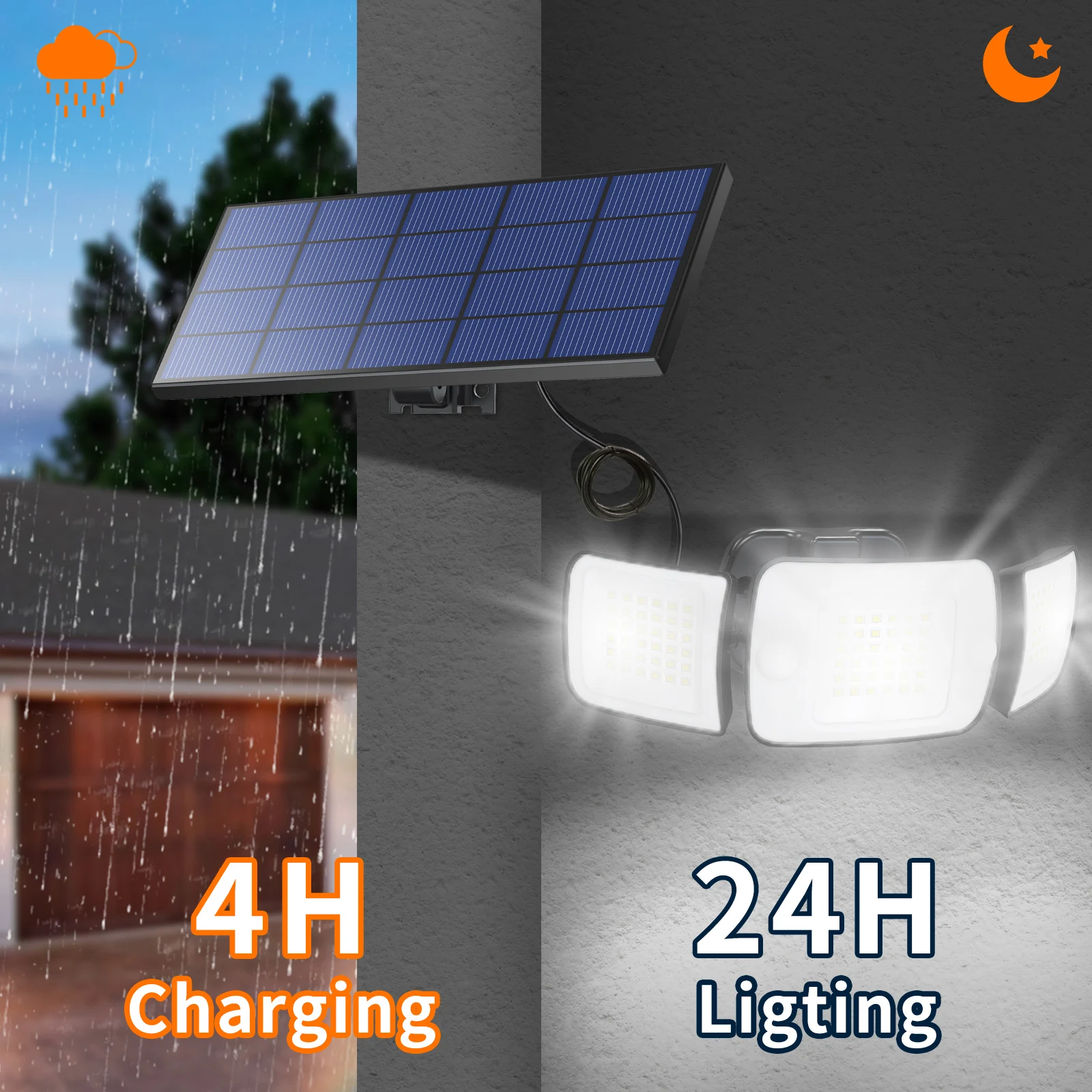 Intelamp Top Brand Long Life 4000Mah Outdoor Solar Led Lights Spotlight Large Solar Panel With 3 Modes Two Motion Sensors Security Flood Light Wall Lamp For Garden Yard Garage - Image 3